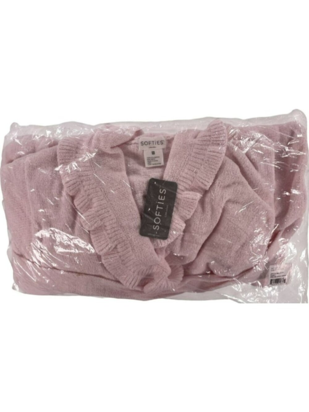 Softies 36" Ruffle Chenille Robe Light Pink Lounge Sleepwear Women's Size L NEW